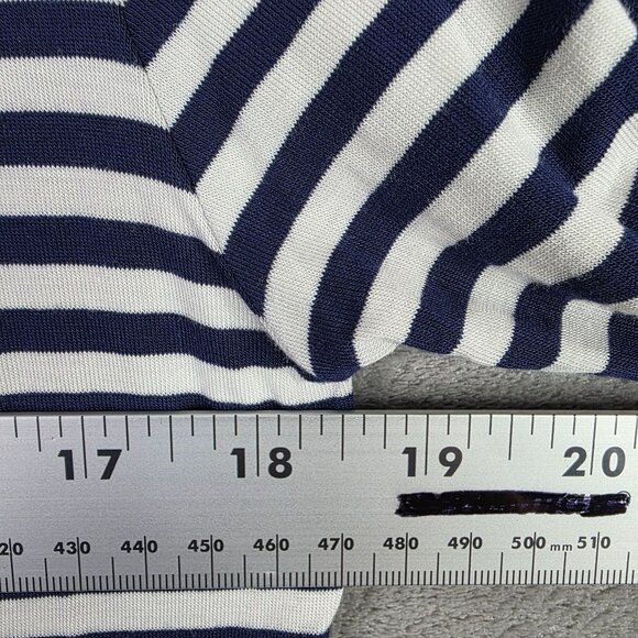 Womens Michael Kors Navy & White Striped Shirt Long Sleeve Round Neck Viscose M - Picture 7 of 9
